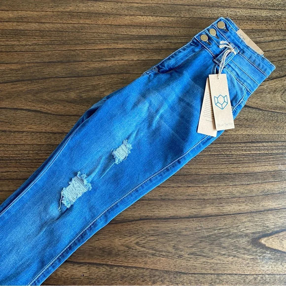 BLUE TURTLE Stacked Waist Slimming High Waist Skinny Jeans Medium Blue size 3 - Picture 11 of 12